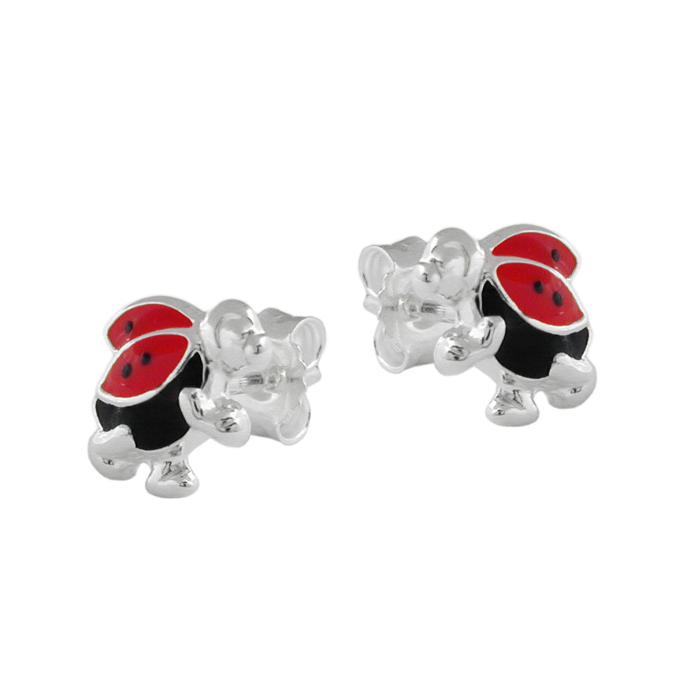 Boucles d'oreilles argent 925 coccinelle vue de face