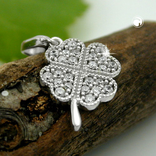 Pendentif trèfle argent sterling cristaux zirconia vue détaillée