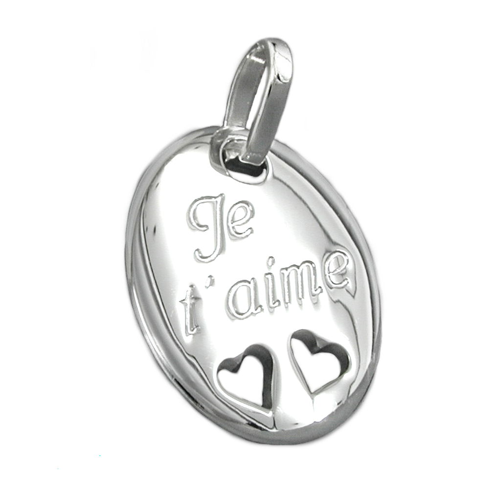 Pendentif argent 925 Je t'aime avec cœurs évidés