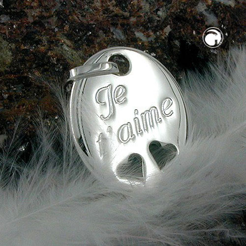 Bijou argent sterling gravé Je t'aime, vue de face