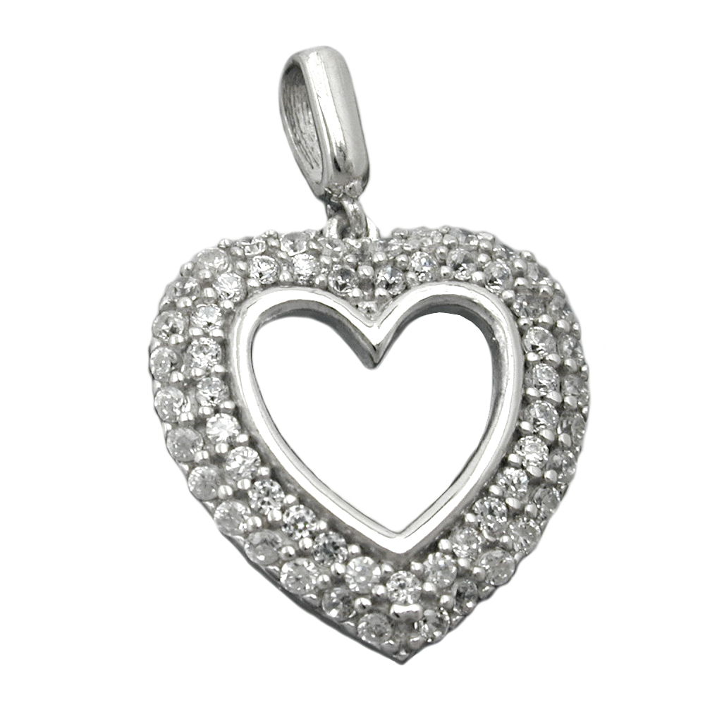 Pendentif argent 925 en forme de cœur serti de zirconias