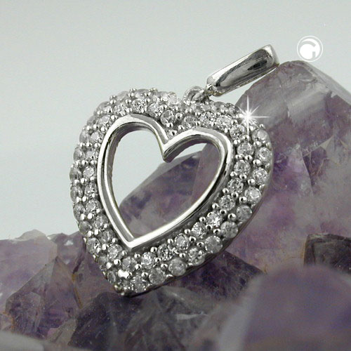 Pendentif argent sterling cœur avec micro-pavé de zirconias