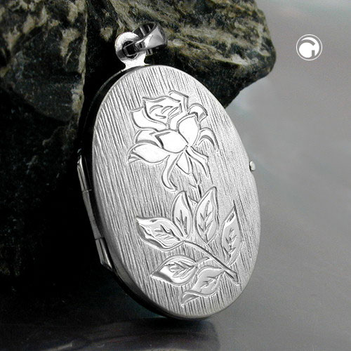 Pendentif médaillon argent sterling motif martelé et rose gravée