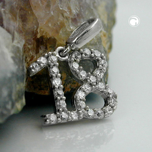 Pendentif argent sterling chiffre 18 micro-serti de strass