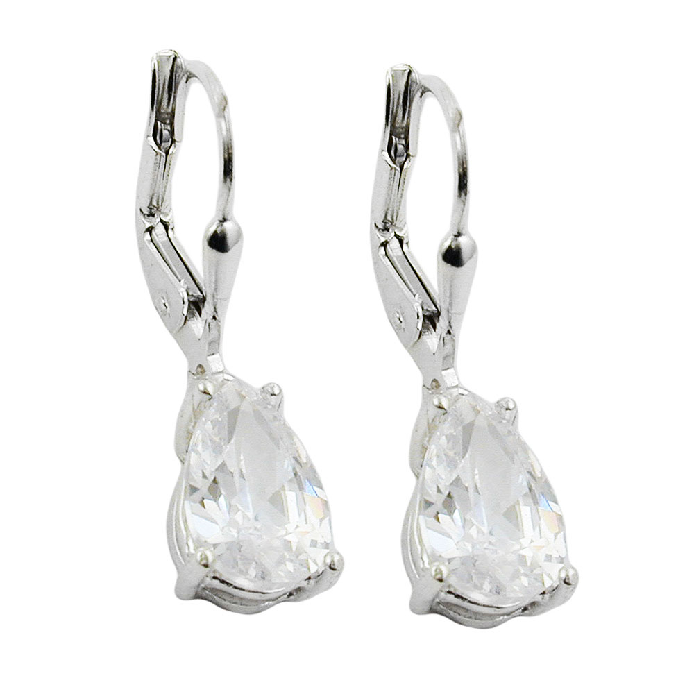 Boucles d'oreilles argent 925 cristal blanc fermoir levier