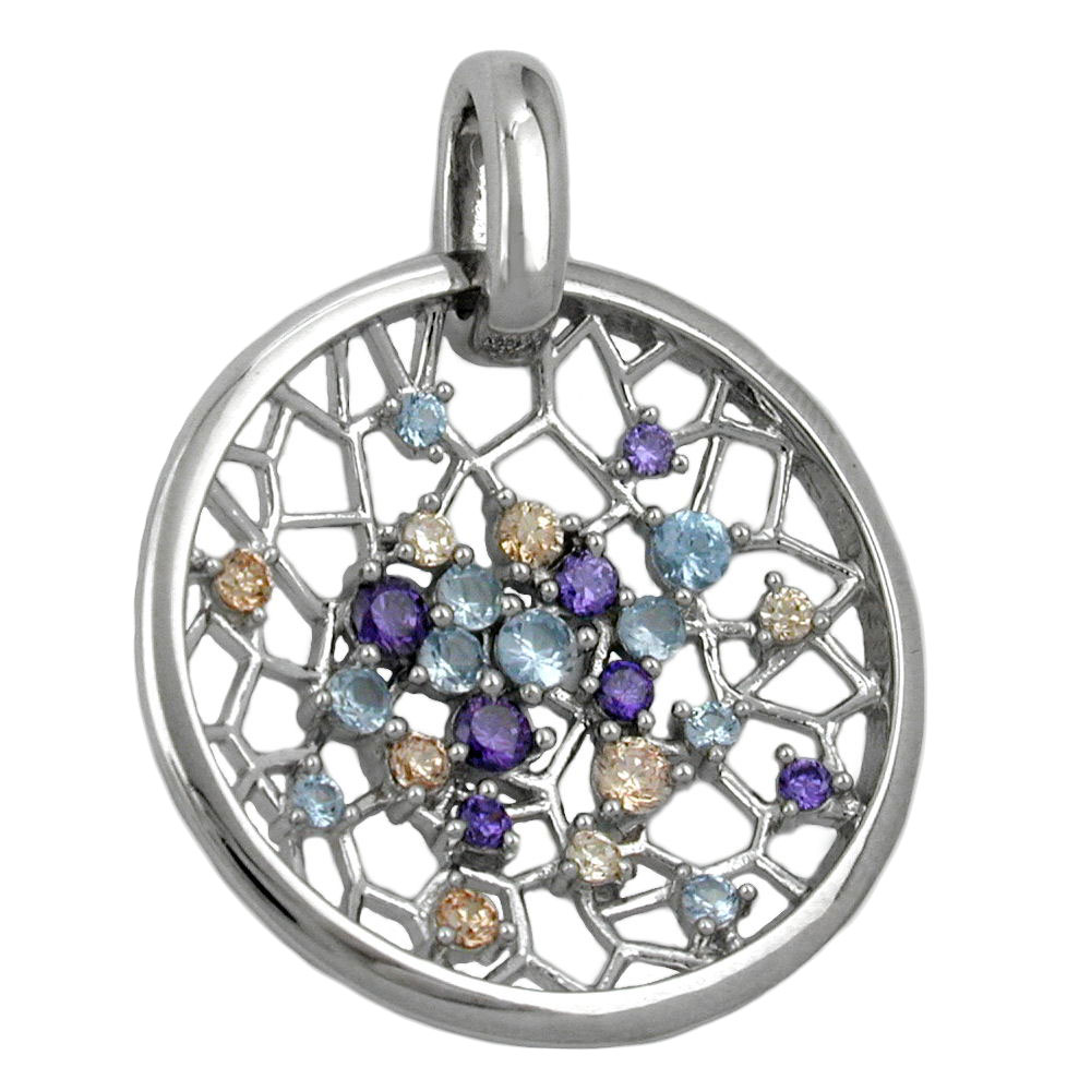 Pendentif attrape-rêves argent 925 avec cristaux zirconium multicolores