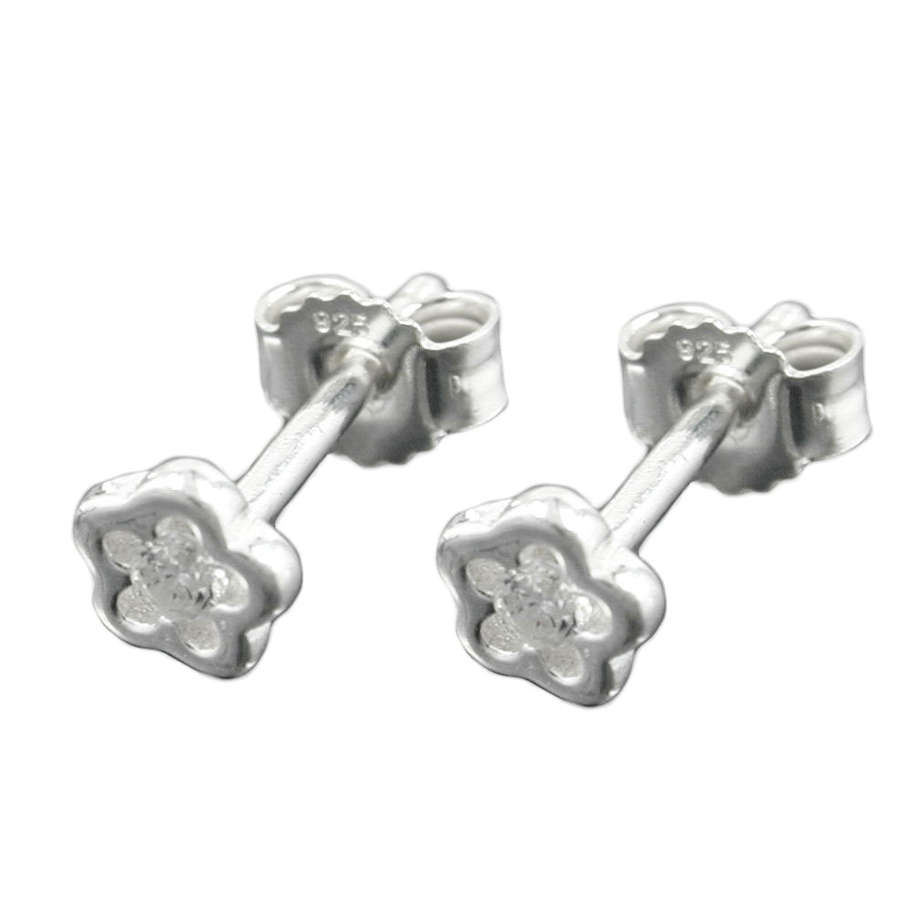 Boucles d'oreilles argent 925 fleur avec zircon