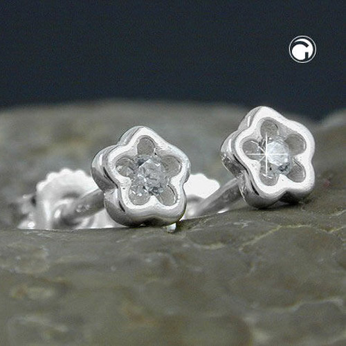 Boucles d'oreilles argent sterling forme fleur zircon blanc
