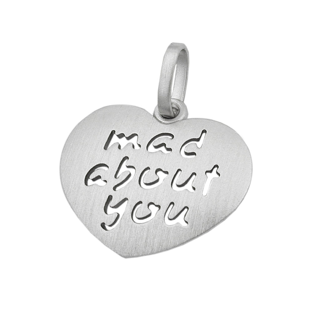 Pendentif argent 925 en forme de cœur avec inscription Mad About You
