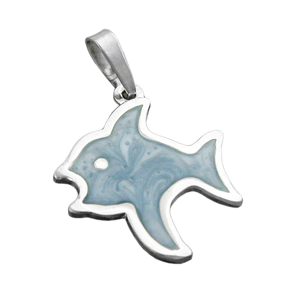 Pendentif argent 925 en forme de poisson laqué bleu