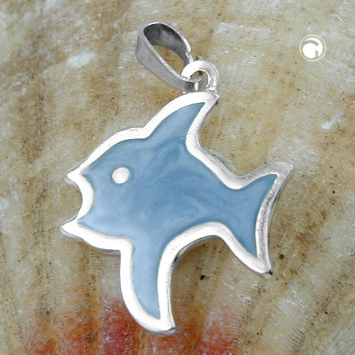 Bijou argent sterling poisson avec surface laquée bleu clair