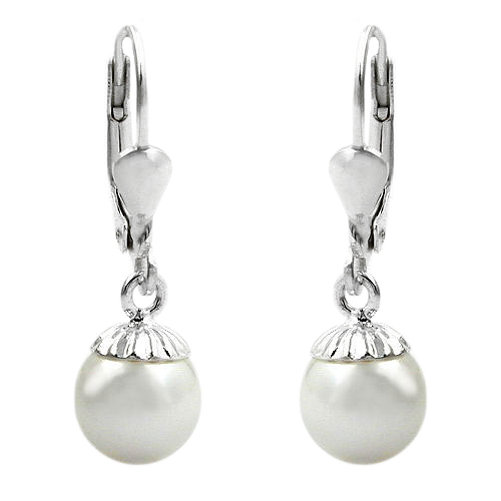 Boucles d'oreilles argent 925 à perle, fermoir levier