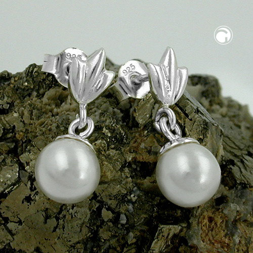 Paire de boucles d'oreilles stud en argent sterling avec perle blanche