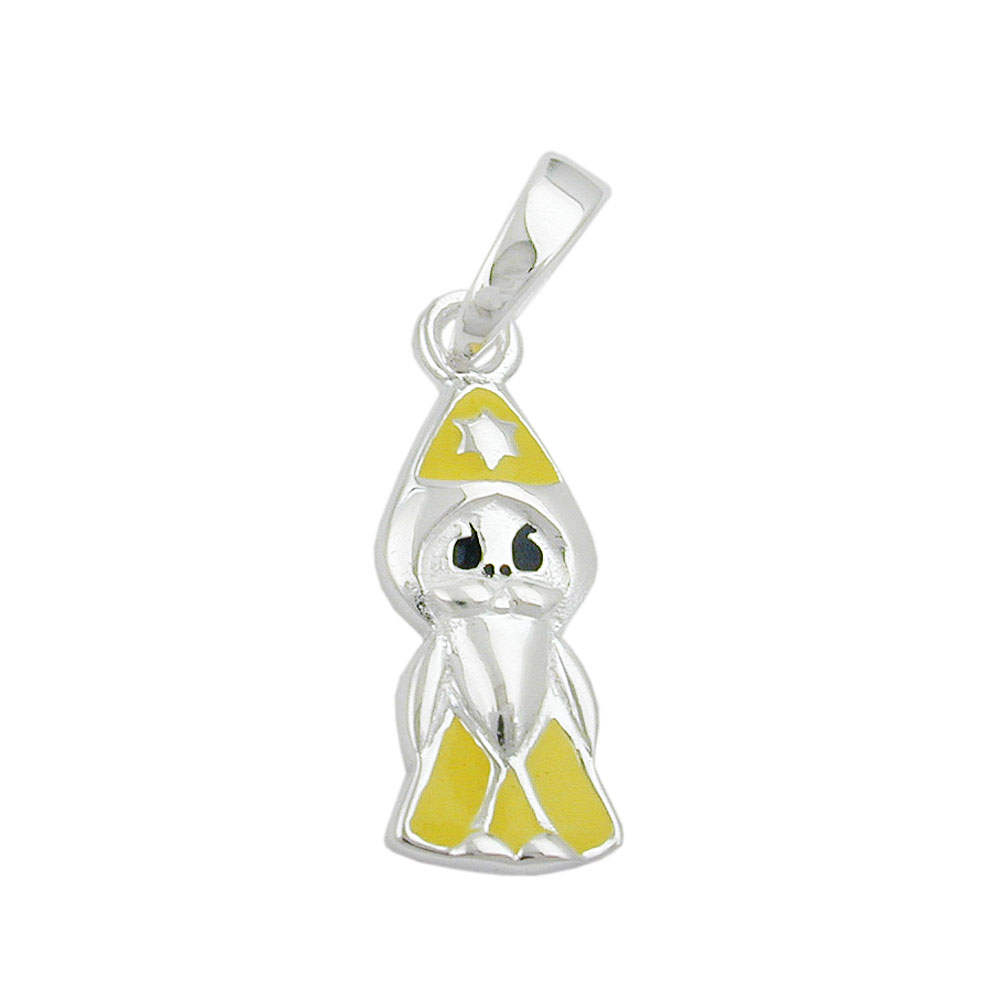 Pendentif argent 925 forme magicien laque jaune
