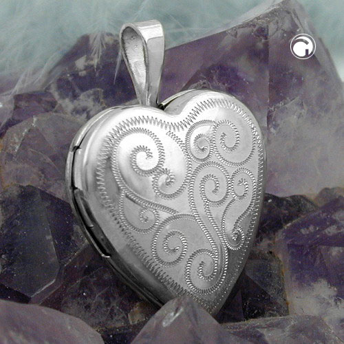 Médaillon coeur argent sterling ouvert avec photos