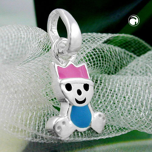 Bijou enfant pendentif argent forme roi laqué bleu