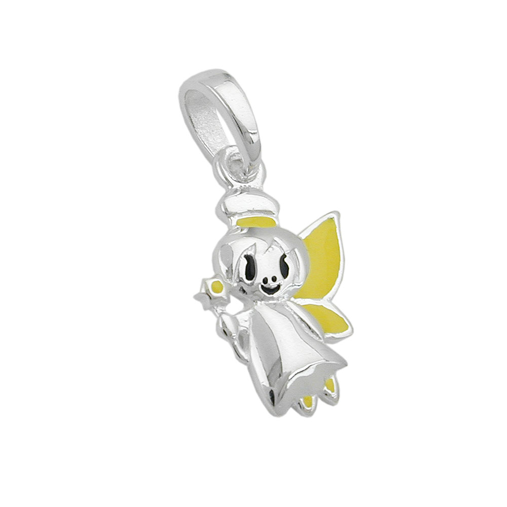 Pendentif lutin en argent 925 avec laque jaune et noire