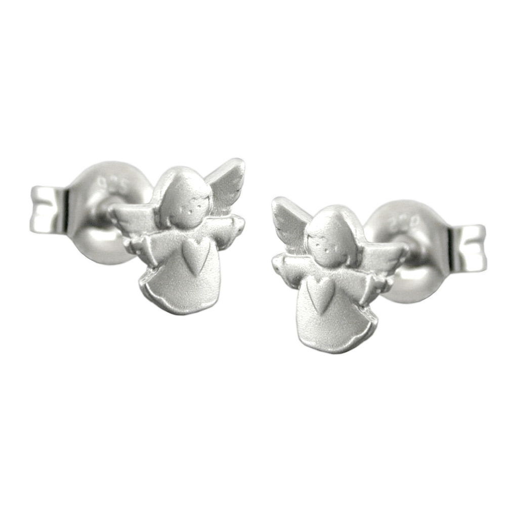 Boucles d'oreilles argent 925 ange volant avec cœur et ailes