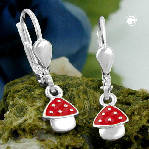 Paire de boucles d'oreilles argent amanite avec fermoir à levier