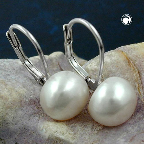 Boucles d'oreilles argent sterling perle 9mm vue de côté