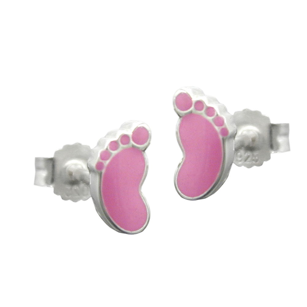Boucles d'oreilles argent 925 motif pied pastel