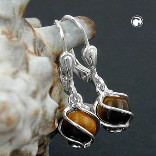 Boucles d'oreilles pendantes argent sterling œil de tigre