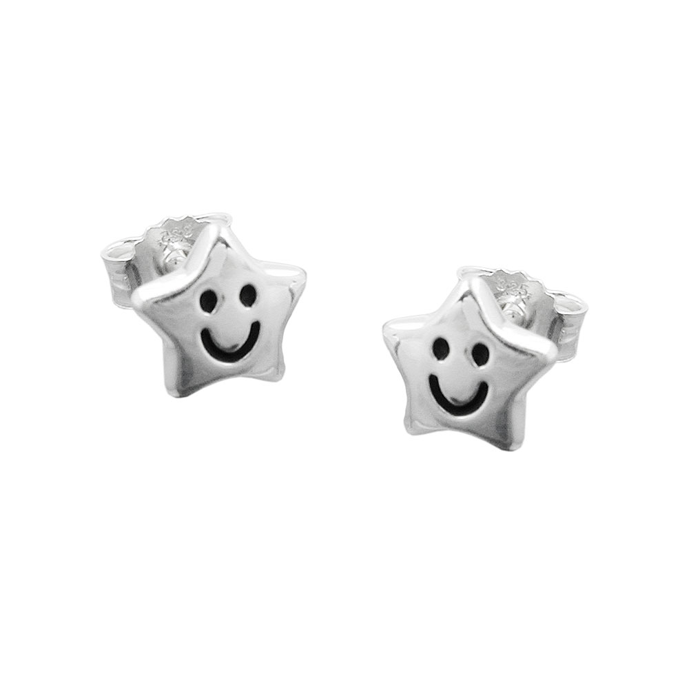 Boucles d'oreilles argent 925 étoile souriante émaillée