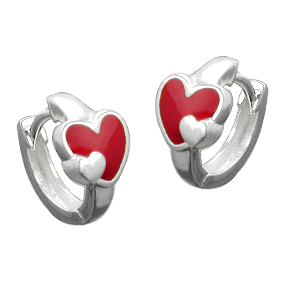 Boucles d'oreilles argent 925 coeur rouge sur fond blanc