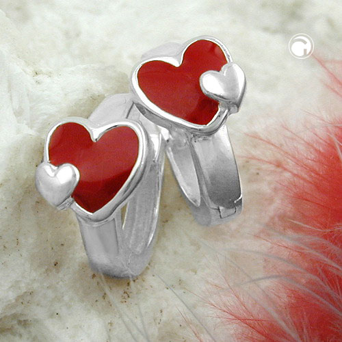 Boucles d'oreilles argent coeur rouge vue de profil