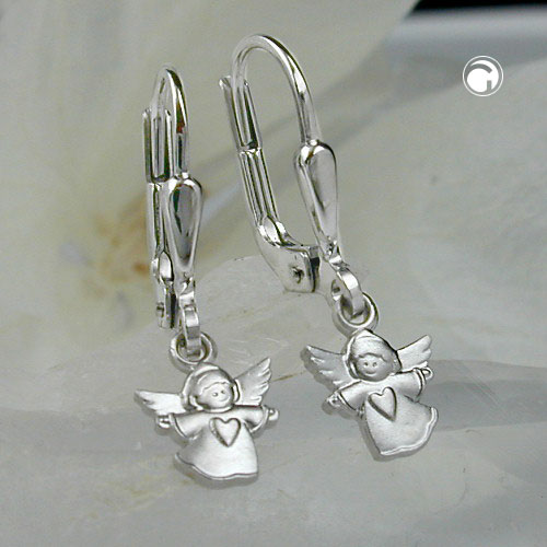 Paire de boucles d'oreilles ange en argent sterling vue de face