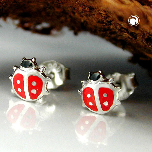 Paire de boucles d'oreilles puces argent motif coccinelle