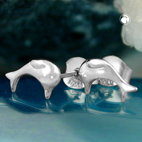 Paire de boucles d'oreilles dauphin en argent sterling avec fermoir papillon