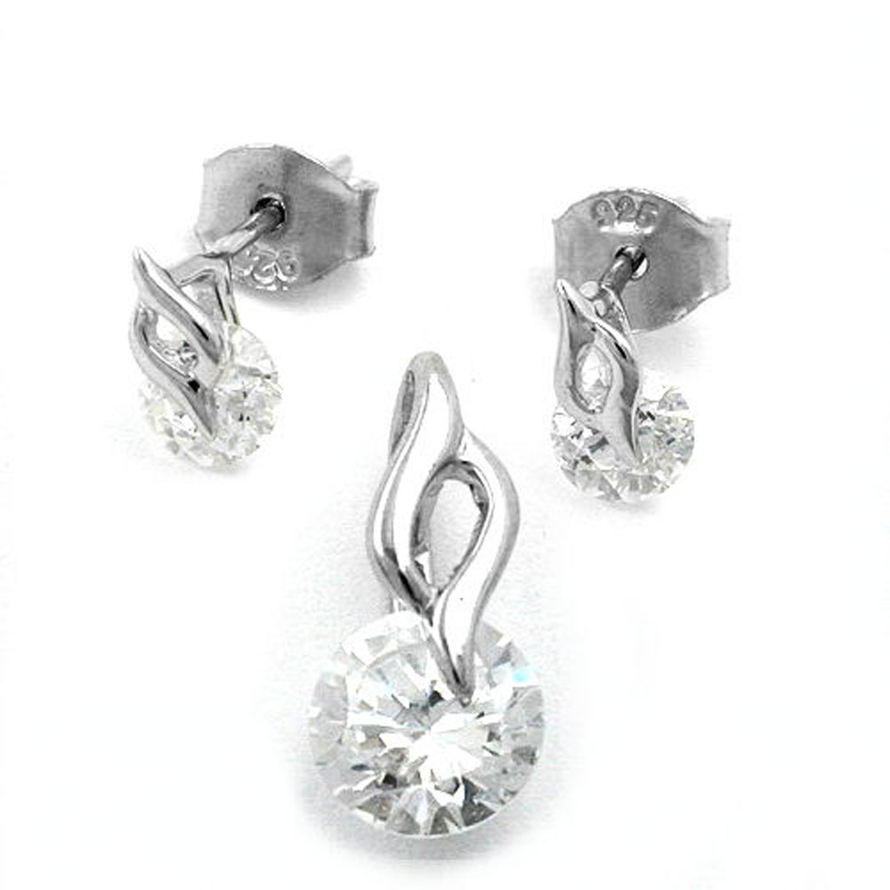 Set boucles d'oreilles argent 925 zirconium pendentif et puces