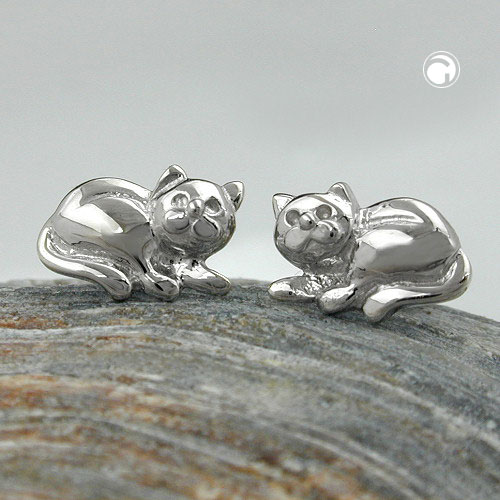 Paire de boucles d'oreilles argent sterling forme chat avec fermoir papillon