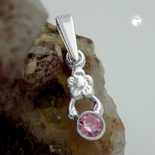 Pendentif argent sterling forme fleur cristal rose détail