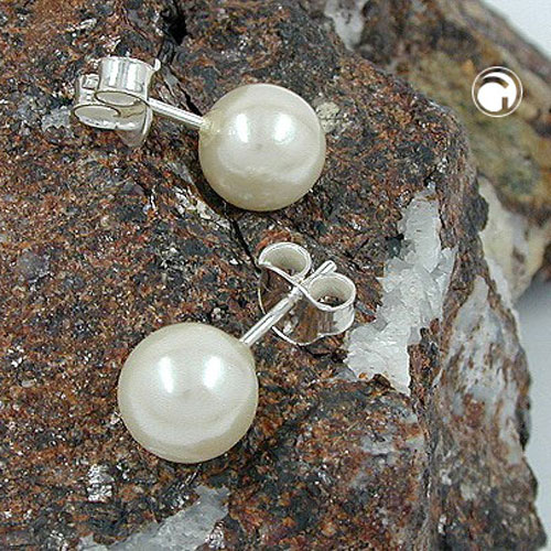 Boucles d'oreilles argent perle 8mm vue de profil