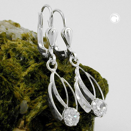 Paire de boucles d'oreilles argent sterling avec zirconium, vue de côté