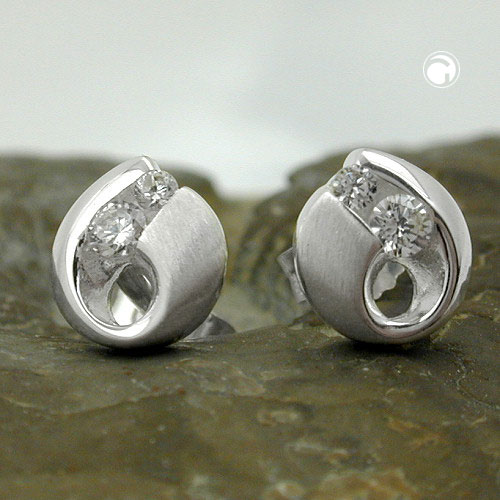 Paire de boucles d'oreilles puces en argent sterling et zirconium