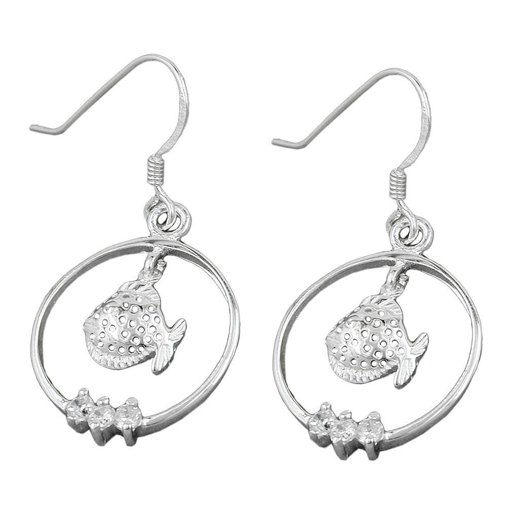 Boucles d'oreilles argent 925 poisson avec zircon