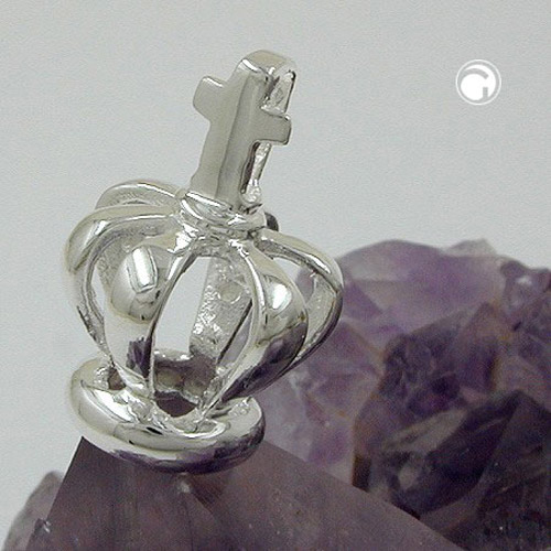 Pendentif argent sterling couronne croix détail gravure