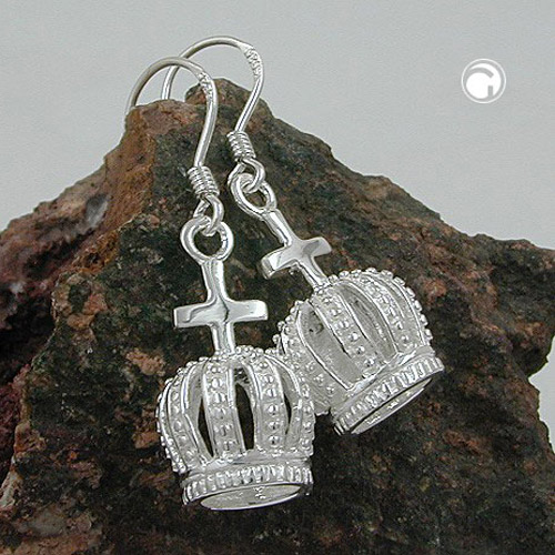 Paire de boucles d'oreilles argent sterling forme couronne avec croix