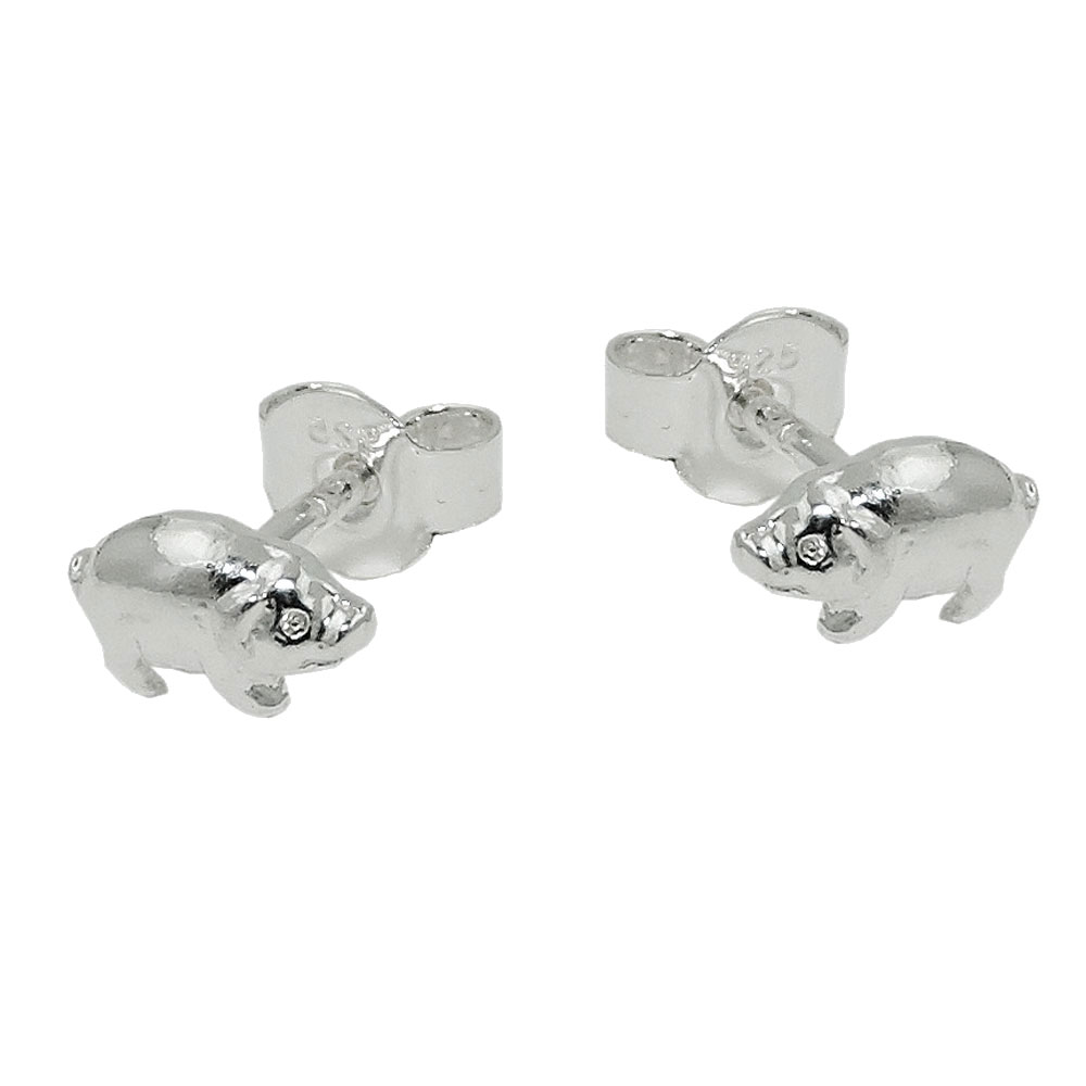 Boucles d'oreilles argent 925 en forme de cochon, surface brillante