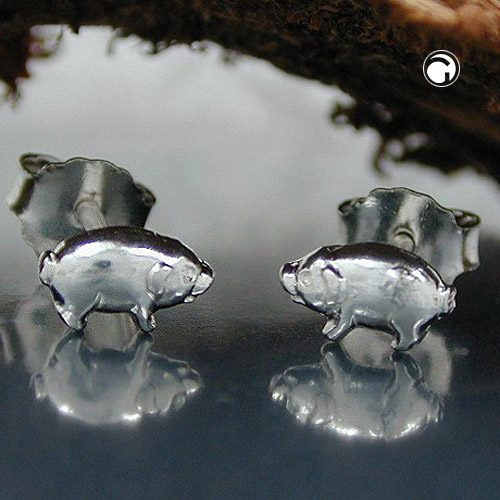 Paire de boucles d'oreilles argent sterling représentant un petit cochon