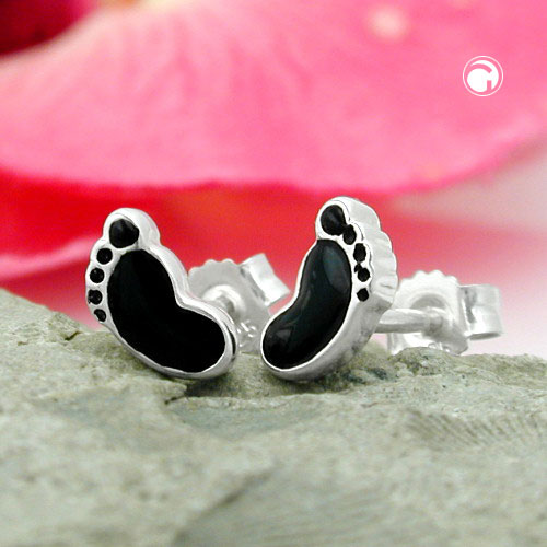 Clous d'oreilles argent sterling motif patte noire