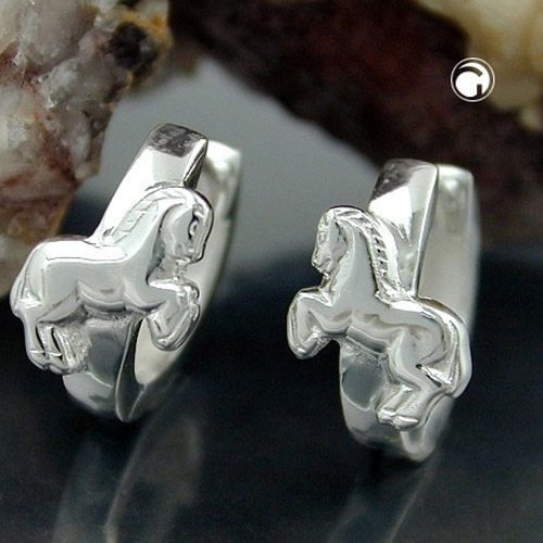 Paire de boucles d'oreilles argent cheval, vue de face