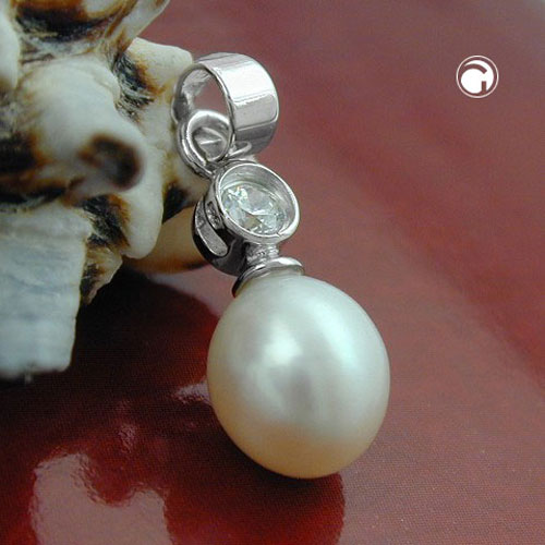 Pendentif argent sterling perle cultivée zirconia rhodié