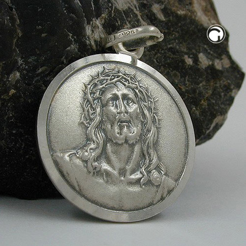 Médaille religieuse argent sterling 925 vue de profil