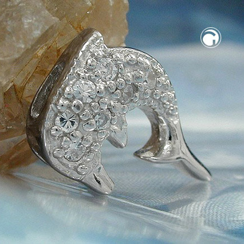 Dauphin argent sterling zirconium pendentif vue de face