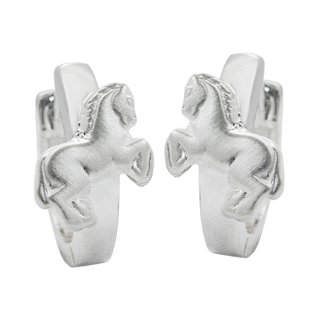 Boucles d'oreilles créoles argent 925 avec cheval mat