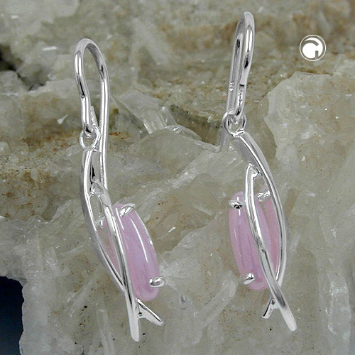 Paire de boucles d'oreilles argent sterling avec pierre rose